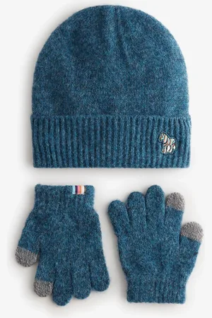 Paul Smith Boys Blue Zebra Logo Beanie And Gloves Set7