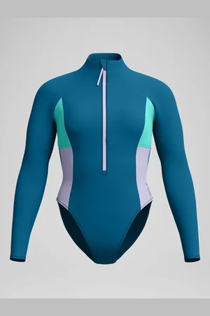 Speedo Womens Colourblock Long Sleeve Zip SwimsuitS