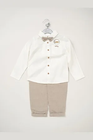 Little Gent Zestaw w 100% z bawełny: koszula z imitacją muszki i spodnie z szelkami9298 cm