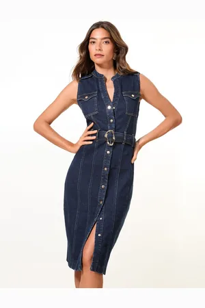 Lipsy London Sleeveless Denim Belted Shirt Dress34