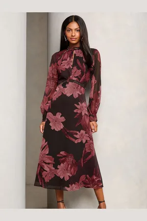 Lipsy London Leopard Print Long Sleeve Woven Underbust Midi Dress36