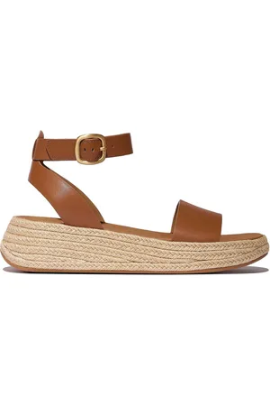 FitFlop F-mode Espadrille Leather Flatform A/strap Brown Sandalseu37
