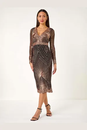 Roman Starburst Sequin Stretch Midi Dress36