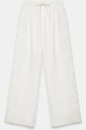 mint&berry 100% Linen Lace Trim Wide TrousersM