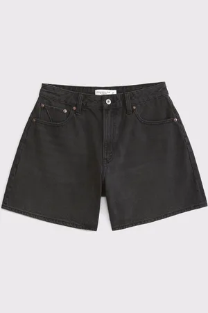 Abercrombie & Fitch Curve Love High Rise Loose Denim Black Shorts With Clean Hem40