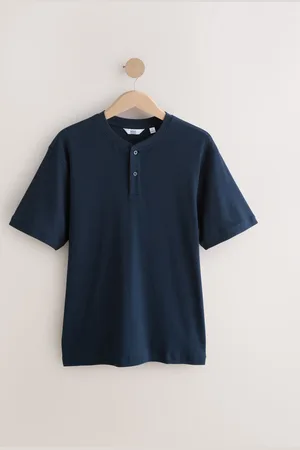 Next Ribbed Textured Grandad Neck T-ShirtX-Large