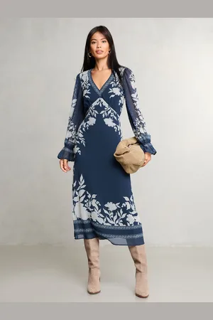 Lipsy London Floral V-Neck Dobby Midi Dress44