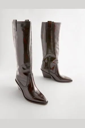 Next Premium Leather Knee High Heeled Western BootsEU 38.5 (UK 5.5)
