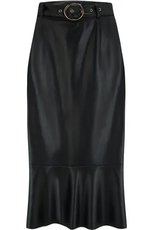 Pour Moi Phoebe Frill Hem Faux Leather Belted Midi Skirt44