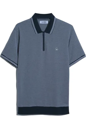 Original Penguin Blue Jacquard 1/4 Zip Tipped 100% Cotton Polo ShirtM