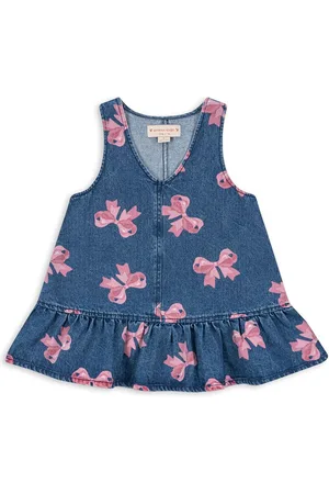 Konges Sløjd Magot Bow Print Short Sleeve 100% Organic Cotton Denim Dress9298 cm