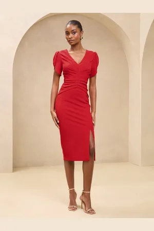 Lipsy London Tulip Sleeve Ruched Midi Bodycon Dress36