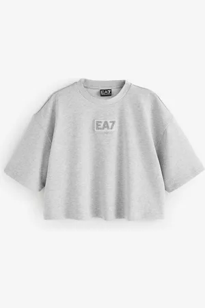EA7 Emporio Armani Grey Sparkle Embroidered Logo Heavy Jersey T-ShirtL