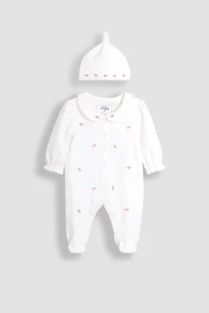 JoJo Maman Bébé Cotton Collared 2-Piece Embroidered Sleepsuit and Hat Set8086 cm