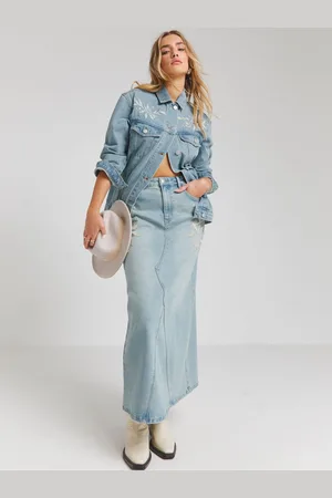 Simply Be Western Embroidered Denim Maxi Skirt52