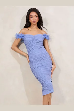 Lipsy London Bardot 3D Trim Mesh Ruched Bodycon DressEU 40 (UK 12)
