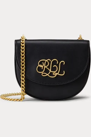 Ralph Lauren Embellished Logo Flap Crossbody Leather Saddle BagJeden