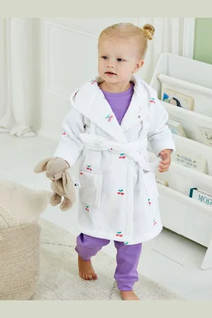 JoJo Maman Bébé Szlafrok z tkaniny frotte z haftem w wisienki2