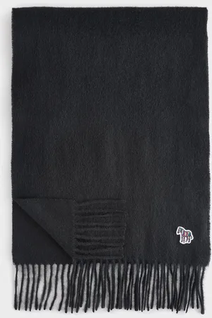 Paul Smith Navy Wool Zebra Print Logo Stripe ScarfJeden