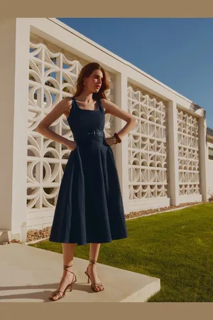 Friends Like These Denim Belted Midi Dress34