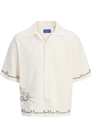 JACK & JONES Resort Printed 100% Cotton White Shirt10 lat (140 cm)