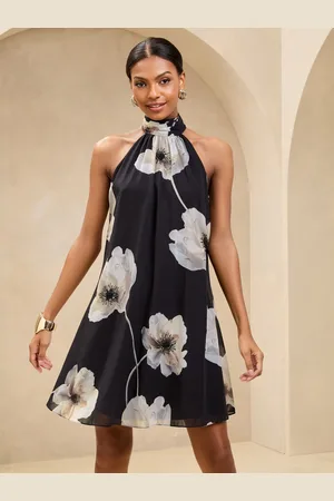 Lipsy London Floral Print Halter Mini Swing Dress36