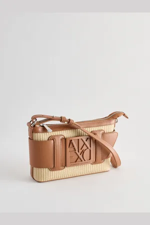 Armani Exchange Raffia Style Buckle Logo Shoulder Brown BagJeden