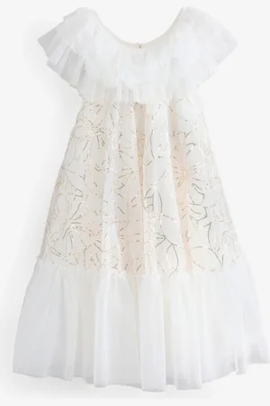 Billieblush Cream Square Neck Ruffle Floral Mini Occasion Party Dress4 lat (104 cm)
