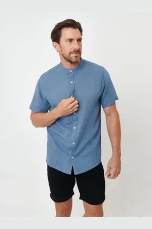 Threadbare Grandad Collar Linen Blend Short Sleeve ShirtL
