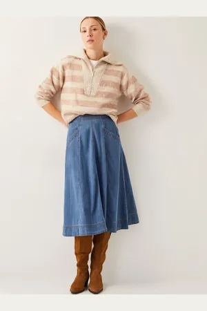 Monsoon Harper Seamed Denim 100% Cotton Midi SkirtM