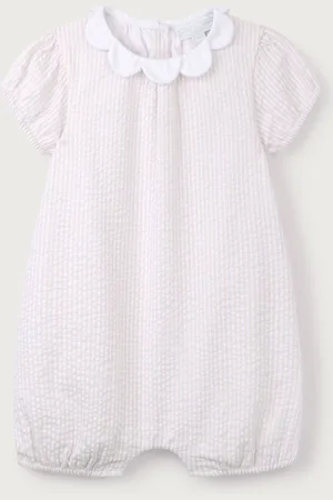The White Company Baby Pink 100% Organic Cotton Stripe Seersucker Petal Collar Shorts8086 cm