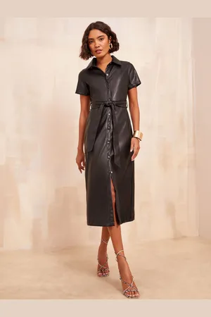 Friends Like These Faux Leather Midi Shirt Dress38