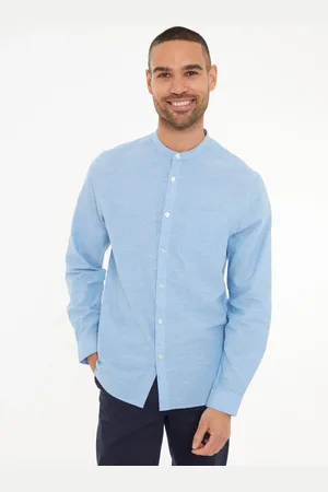 Threadbare Grandad Collar Linen Blend Long Sleeve ShirtS