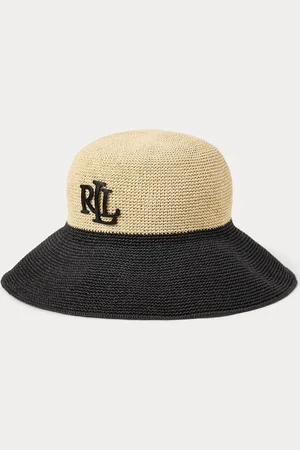Ralph Lauren Crochet Logo Contrast Straw Beach Sun Black HatJeden