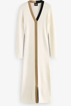 HUGO BOSS Signature Stripe V-Neck Knit Midi DressM