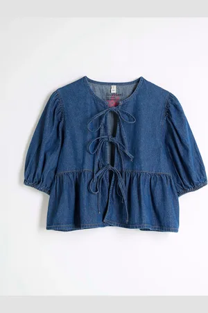 River Island Denim Puff Sleeve 100% Cotton Shirt36