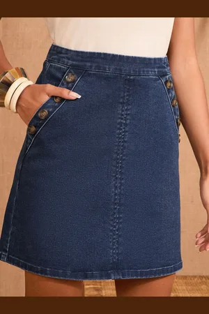 Love & Roses Denim Sailor Button Mini Skirt40