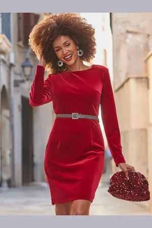 Sosandar Velvet Pencil Dress With Embellished Belt42