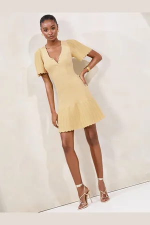 Lipsy London Knitted Metallic Sparkle V-Neck Flute Sleeve Mini Dress38
