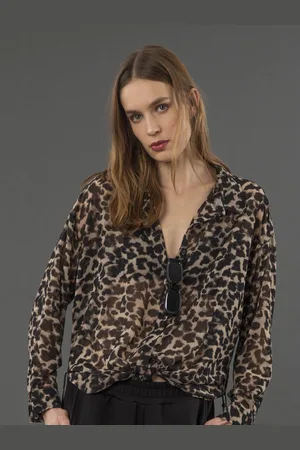 Religion Oversized Long Line Flash Shirt with Tassle details in Leopard Animal print36