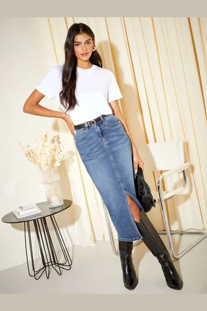 Friends Like These Split Front Denim Midi Skirt46