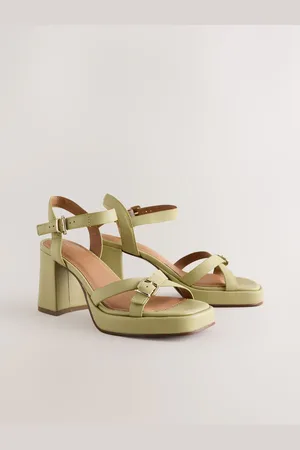 Next Forever Comfort Leather Square Toe Strappy Buckle Detail Platform Block Heelseu38