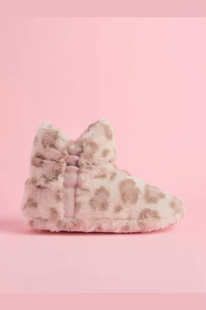 Lipsy London Leopard Print Cosy Faux Fur Ruched Bootie Nightwear SlippersEU 28 (UK 10)
