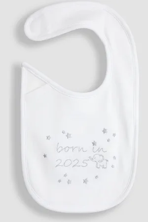 JoJo Maman Bébé Śliniak z wyhaftowanym napisem Born In 2025Jeden