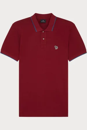 Paul Smith Burgundy Red 100% Organic Cotton Zebra Logo Tipped Polo Shirt
