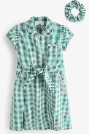 Next 100% Cotton Rich Belted School Dress With Scrunchie (3-14yrs)7 lat (122 cm)