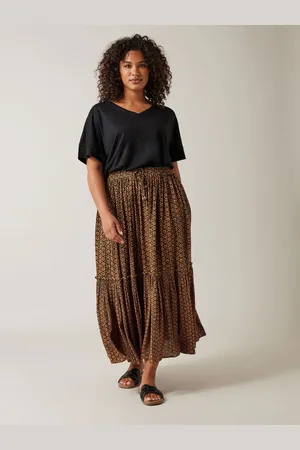 Evans Orange Floral Tie Crinkle Midi Skirt48