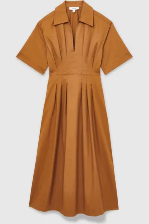 Reiss Aubrey Cotton Pleated-Waist Midi Dress42