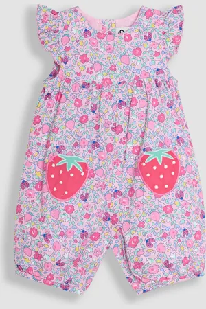 JoJo Maman Bébé Pretty Ruffle Shoulder Embroidered 100% Cotton Sunsuit5662 cm