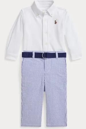 Ralph Lauren Baby Boys White Shirt Belt Seersucker Shirts And Trousers Set7480 cm